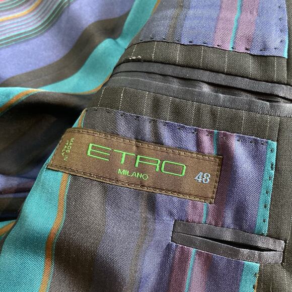 Etro Men's Navy Virgin Wool Striped Blazer Size 48 Old Money Classic Refined - Picture 6 of 14